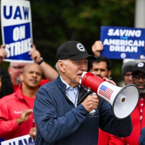 Biden on autoworker picket line Getty